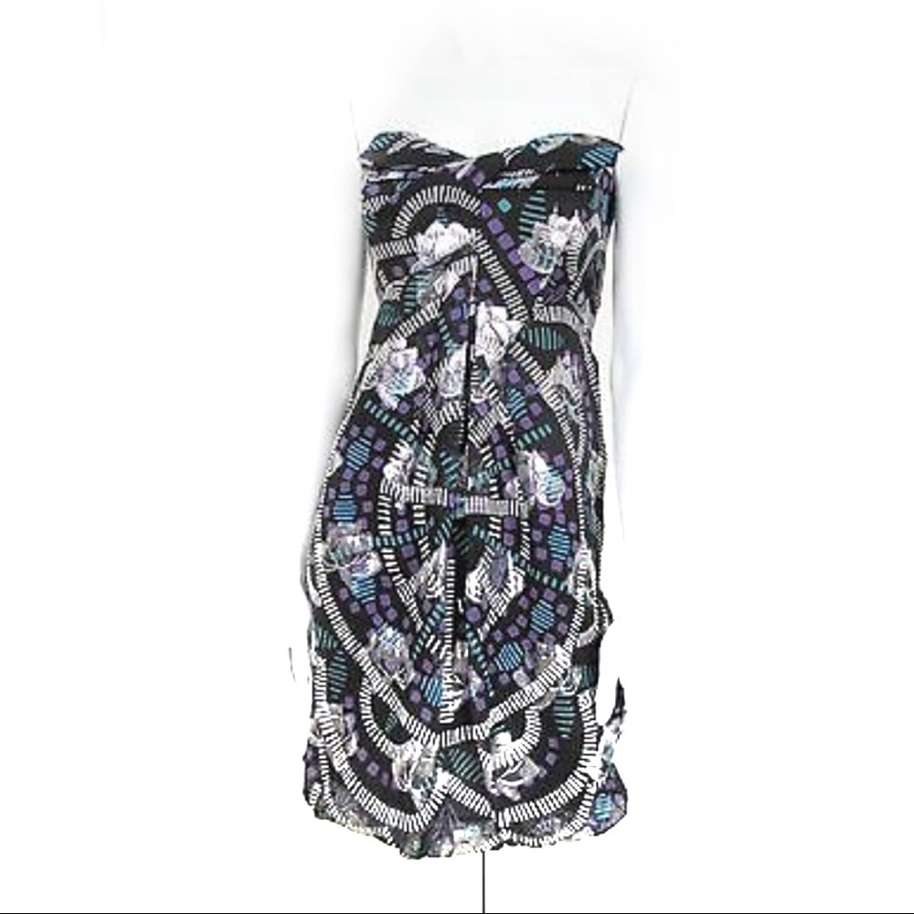 Vintage 90s 2000s Y2K Nicole Miller Strapless Silk Metallic Dress